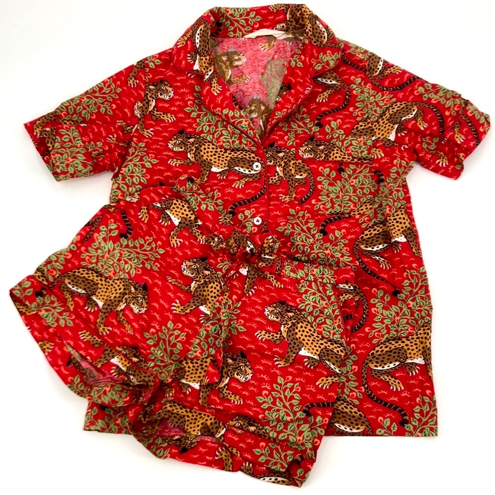 COPY - Printfresh Bagheera Big Cat Leopard Scarlet Short Sleeve Pajama Sleep Se…